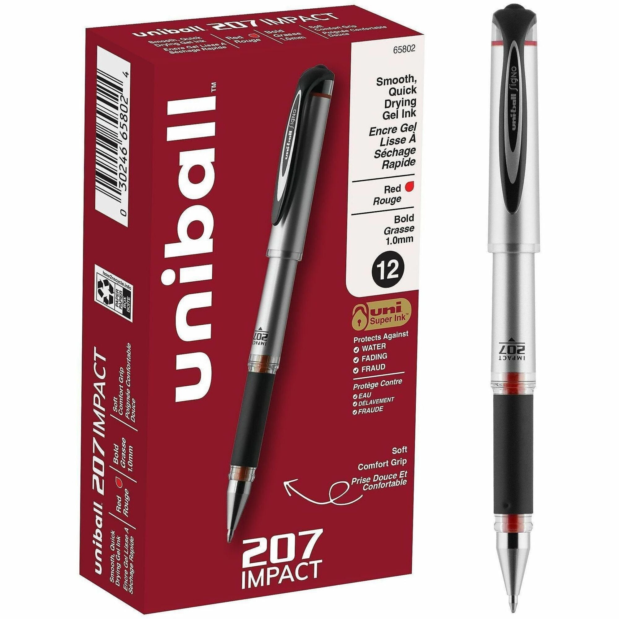 uni-ball - 207 Impact Roller Ball Stick Gel Pen, Red Ink, Bold, Sold as 1 EA