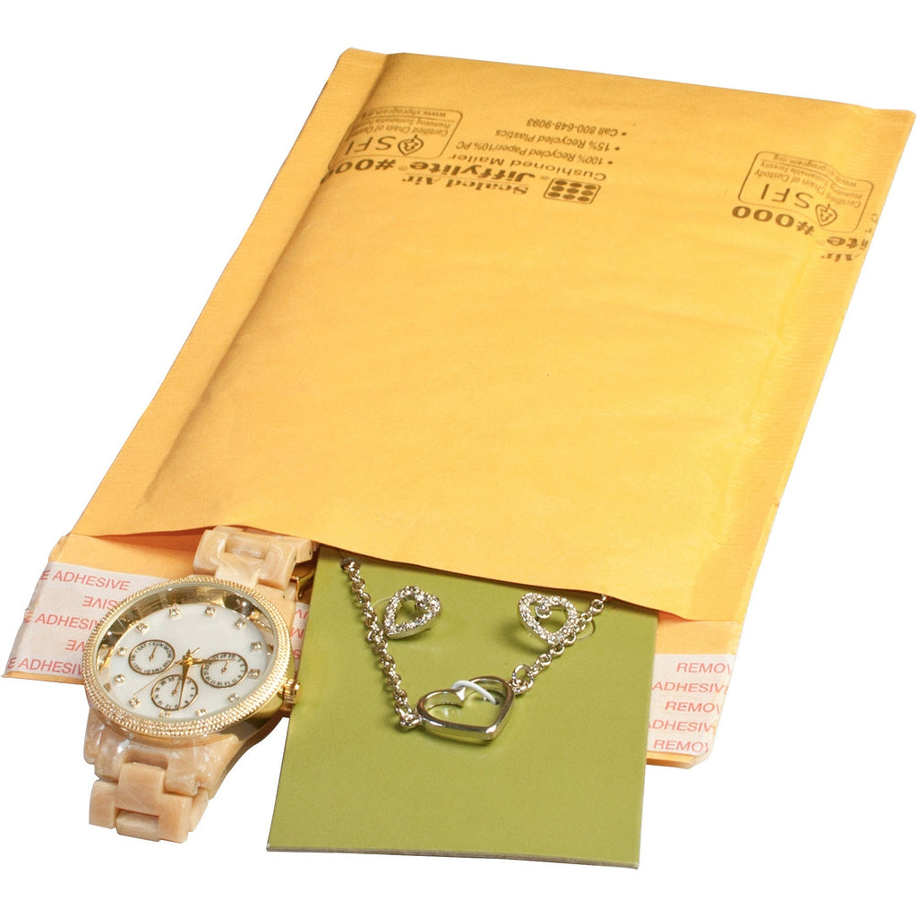 Jiffylite Self-Seal Bubble Mailer, #000, Barrier Bubble Air Cell Cushion, Self-Adhesive Closure, 4 x 8, Brown Kraft, 25/CT