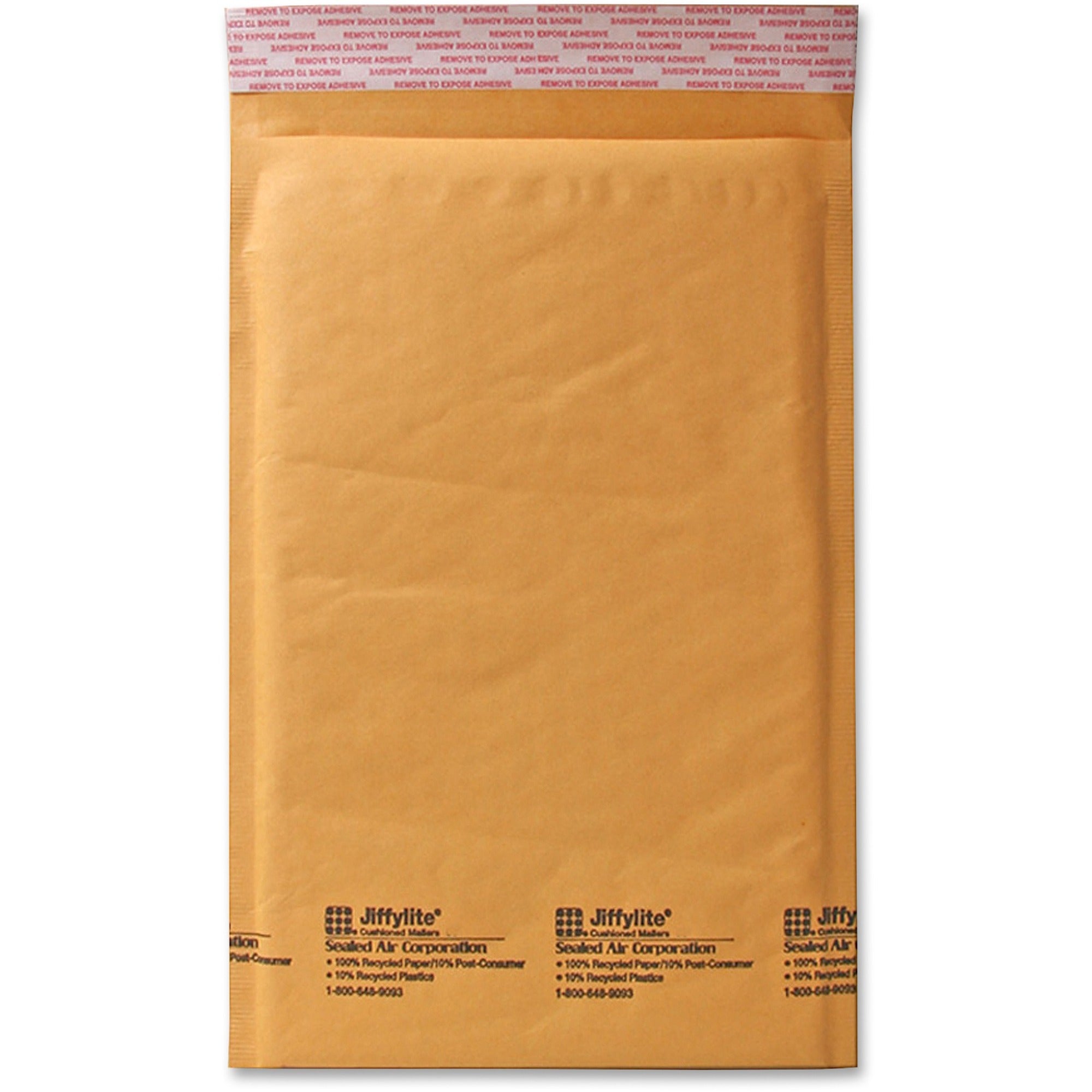 Jiffylite Self-Seal Bubble Mailer, #1, Barrier Bubble Air Cell Cushion, Self-Adhesive Closure, 7.25 x 12, Brown Kraft, 25/CT