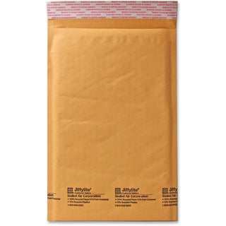 Jiffylite Self-Seal Bubble Mailer, #1, Barrier Bubble Air Cell Cushion, Self-Adhesive Closure, 7.25 x 12, Brown Kraft, 25/CT