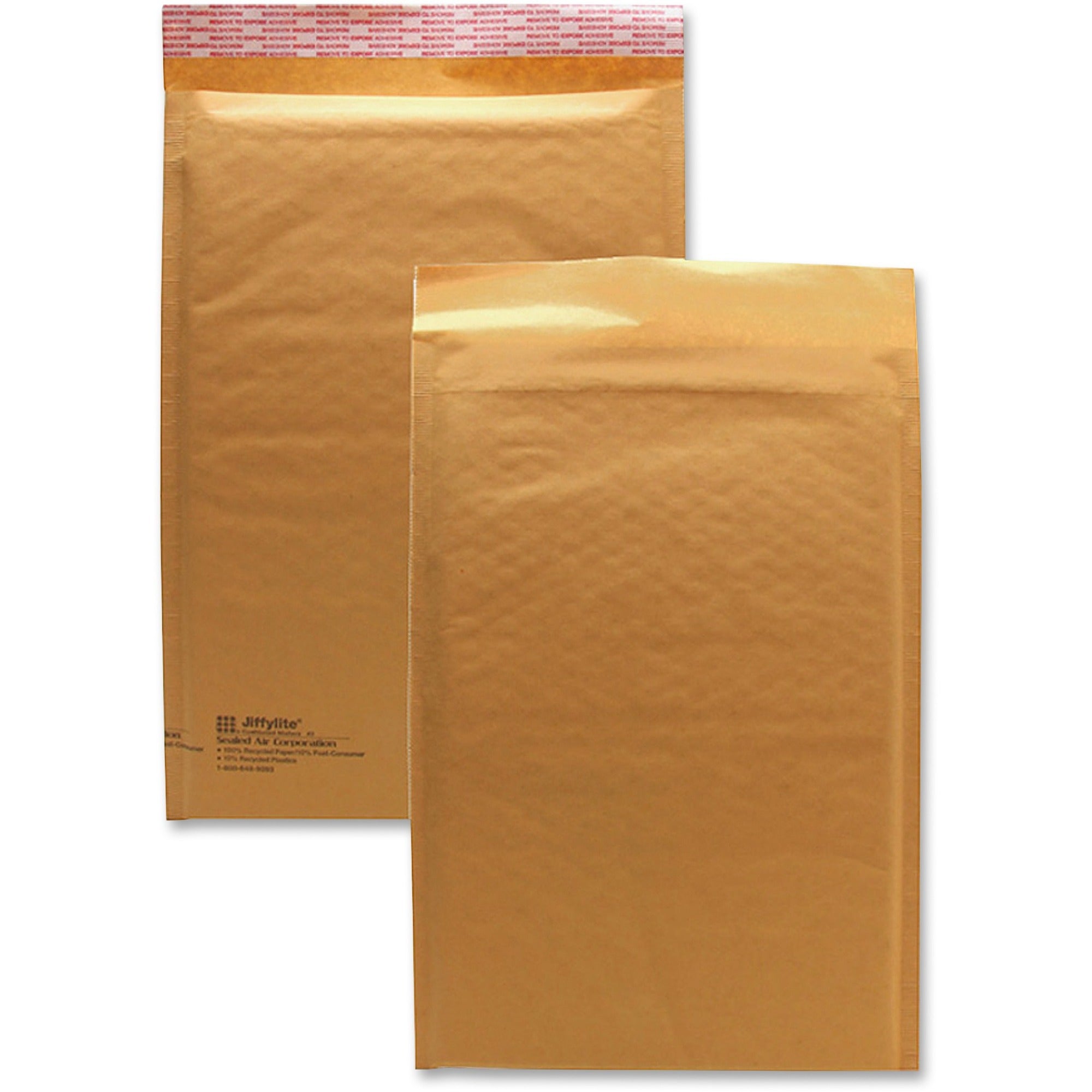 Jiffylite Self-Seal Bubble Mailer, #3, Barrier Bubble Air Cell Cushion, Self-Adhesive Closure, 8.5 x 14.5, Brown Kraft, 25/CT