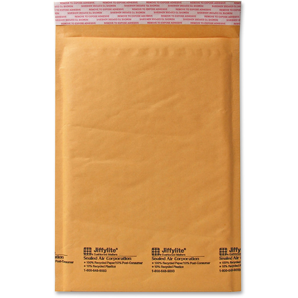 Jiffylite Self-Seal Bubble Mailer, #4, Barrier Bubble Air Cell Cushion, Self-Adhesive Closure, 9.5 x 14.5, Brown Kraft, 25/CT