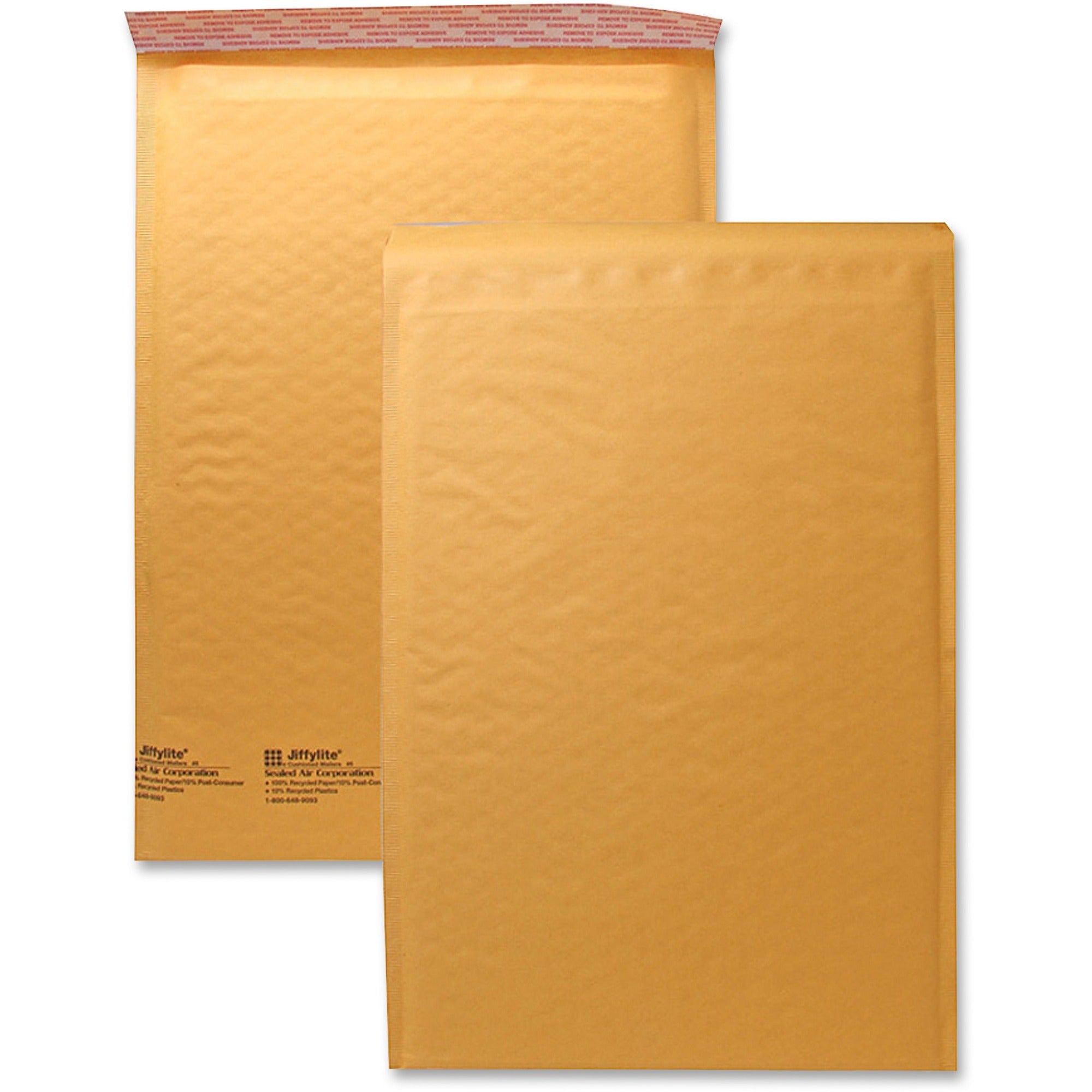 Jiffylite Self-Seal Bubble Mailer, #5, Barrier Bubble Air Cell Cushion, Self-Adhesive Closure, 10.5 x 16, Brown Kraft, 25/CT