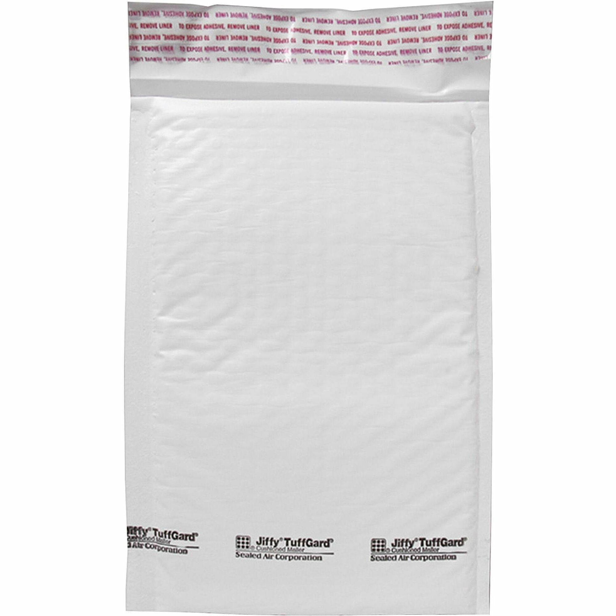 Jiffy TuffGard Self-Seal Cushioned Mailer, #0, Barrier Bubble Air Cell Cushion, Self-Adhesive Closure, 6 x 10, White, 25/CT