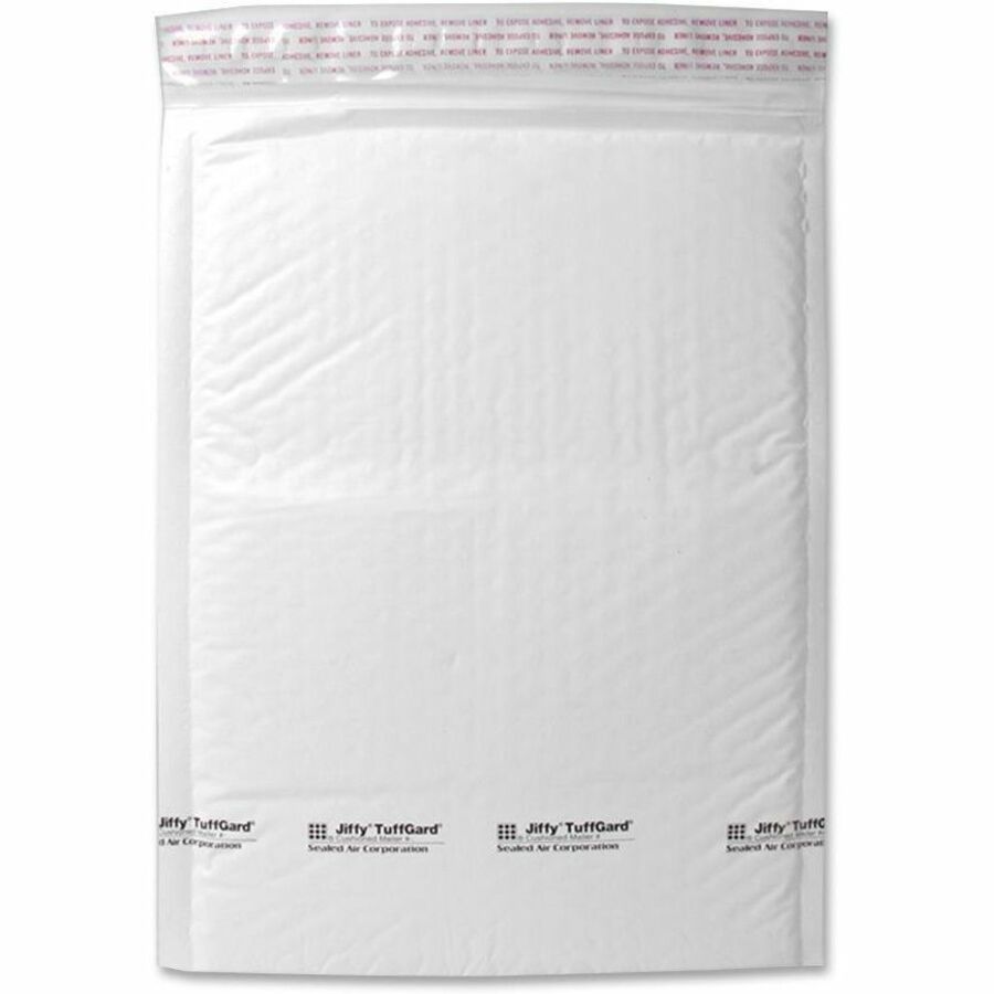 Jiffy TuffGard Self-Seal Cushioned Mailer, #2, Barrier Bubble Air Cell Cushion, Self-Adhesive Closure, 8.5 x 12, White, 25/CT