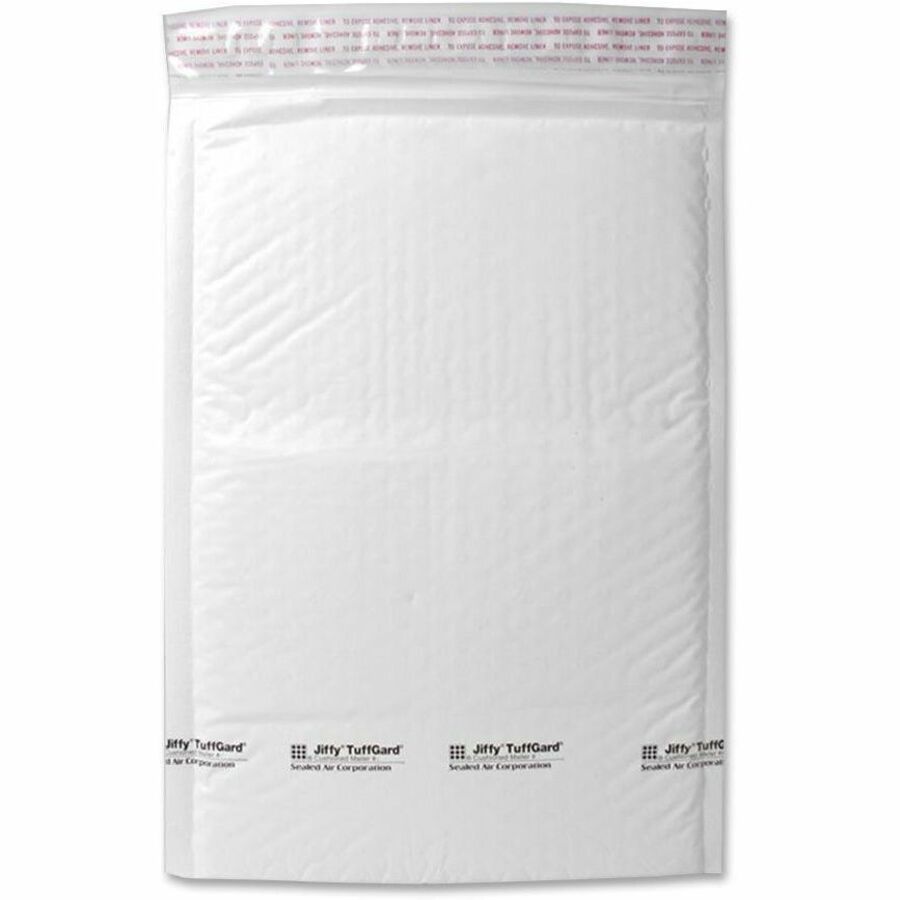 Jiffy TuffGard Self-Seal Cushioned Mailer,#5, Barrier Bubble Air Cell Cushion, Self-Adhesive Closure, 10.5 x 16, White, 25/CT