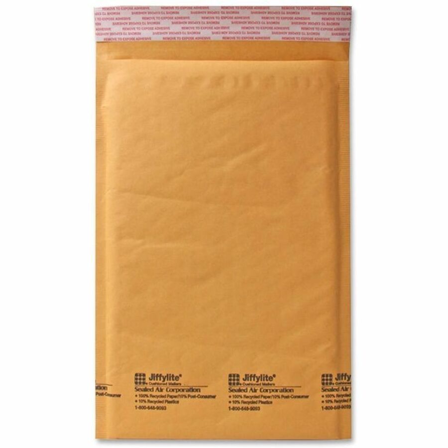 Jiffylite Self-Seal Bubble Mailer, #1, Barrier Bubble Air Cell Cushion, Self-Adhesive Closure, 7.25 x 12, Brown Kraft, 100/CT