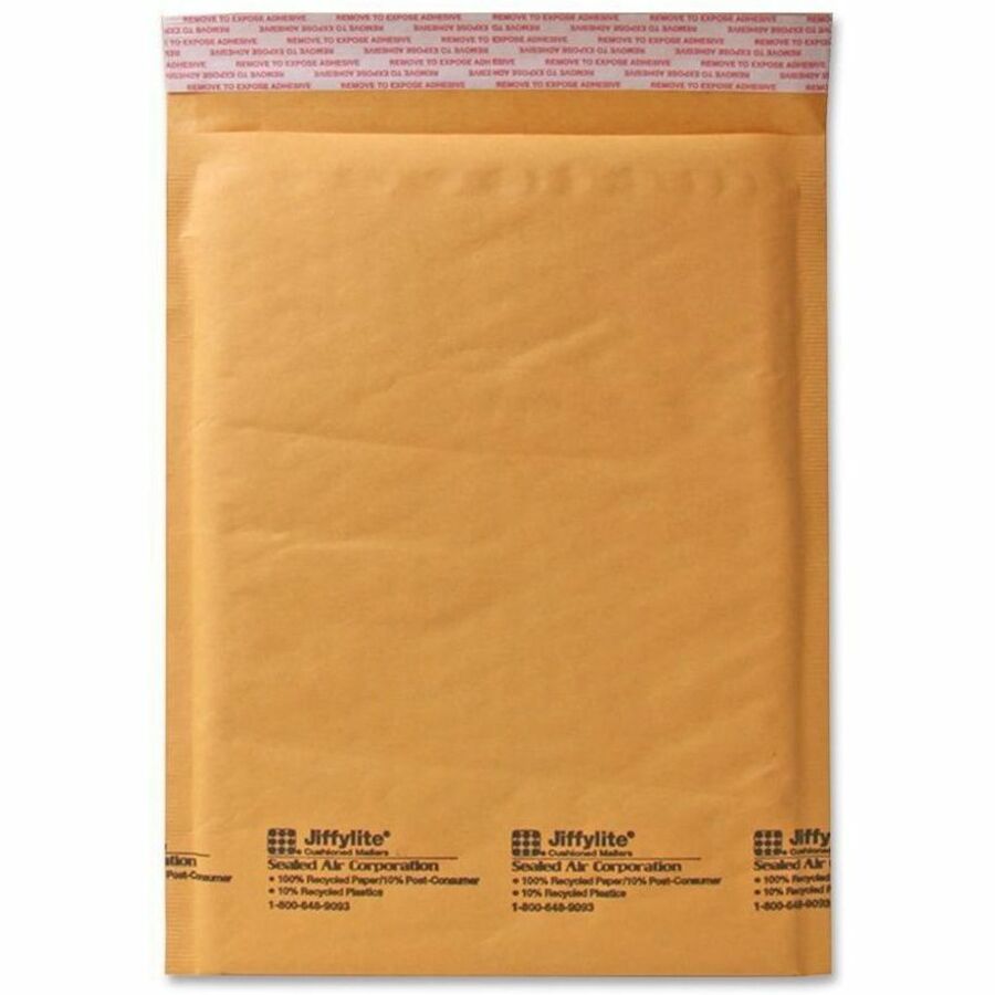 Jiffylite Self-Seal Bubble Mailer, #2, Barrier Bubble Air Cell Cushion, Self-Adhesive Closure, 8.5 x 12, Brown Kraft, 100/CT