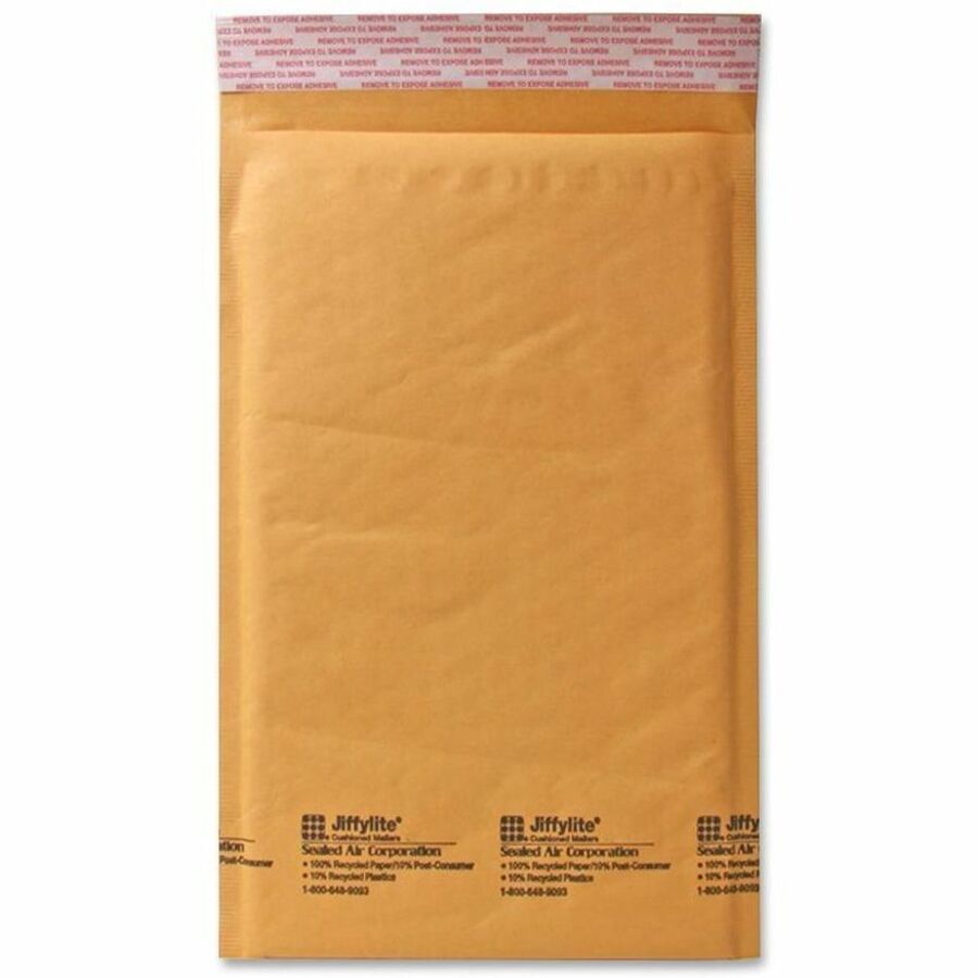 Jiffylite Self-Seal Bubble Mailer, #3, Barrier Bubble Air Cell Cushion, Self-Adhesive Closure, 8.5 x 14.5, Brown Kraft,100/CT