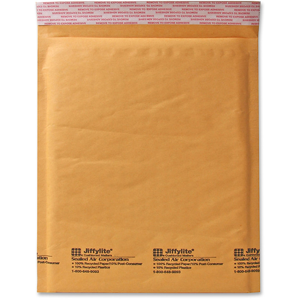 Jiffylite Self-Seal Bubble Mailer, #6, Barrier Bubble Air Cell Cushion, Self-Adhesive Closure, 12.5 x 19, Brown Kraft, 50/CT