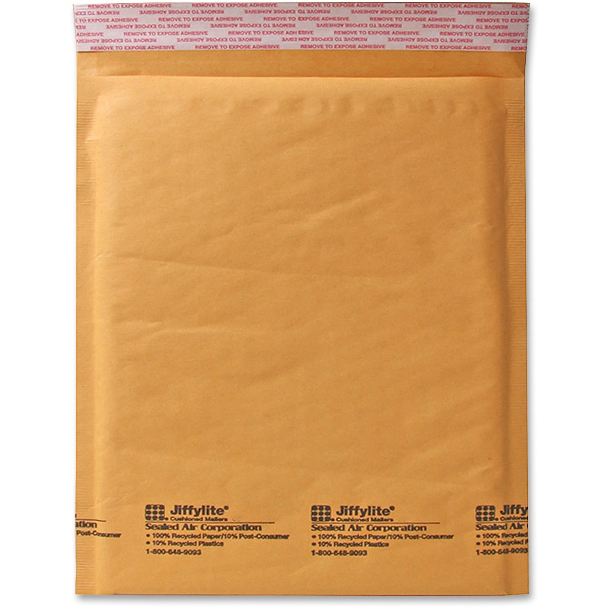 Jiffylite Self-Seal Bubble Mailer, #6, Barrier Bubble Air Cell Cushion, Self-Adhesive Closure, 12.5 x 19, Brown Kraft, 50/CT