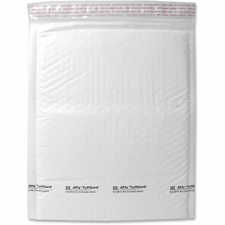 Jiffy TuffGard Self-Seal Cushioned Mailer, #6, Barrier Bubble Air Cell Cushion, Self-Adhesive Closure, 12.5 x 19, White,25/CT