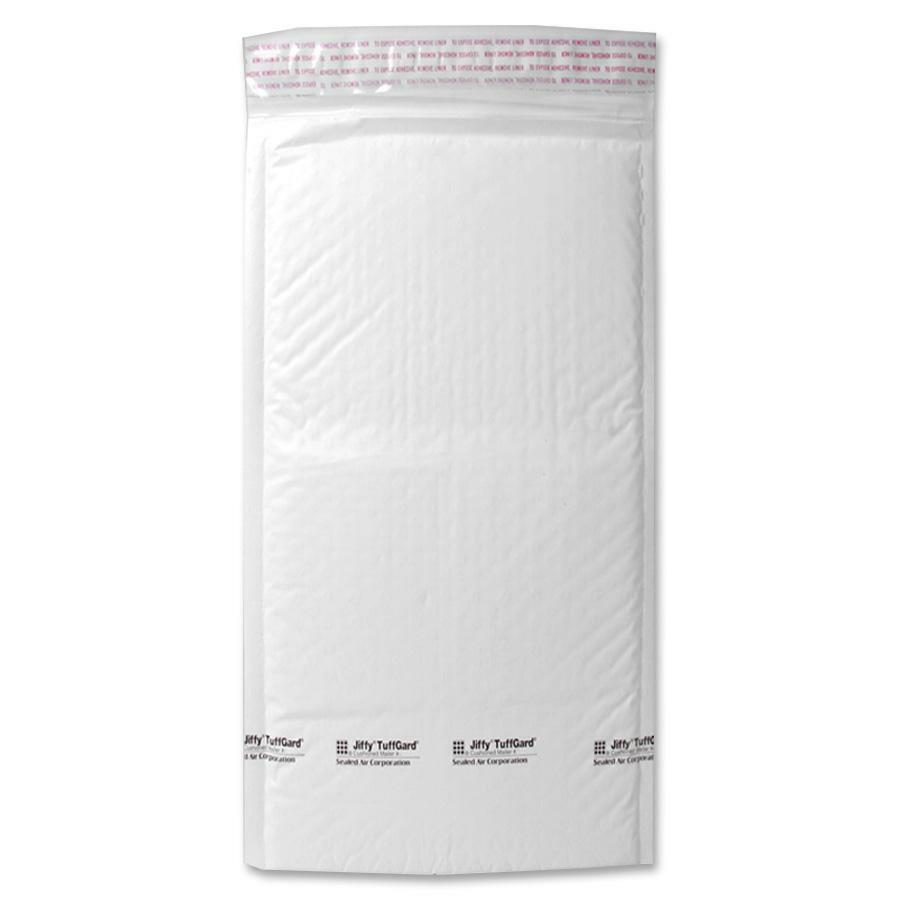 Jiffy TuffGard Self-Seal Cushioned Mailer, #000, Barrier Bubble Air Cell Cushion, Self-Adhesive Closure, 4 x 8, White, 25/CT