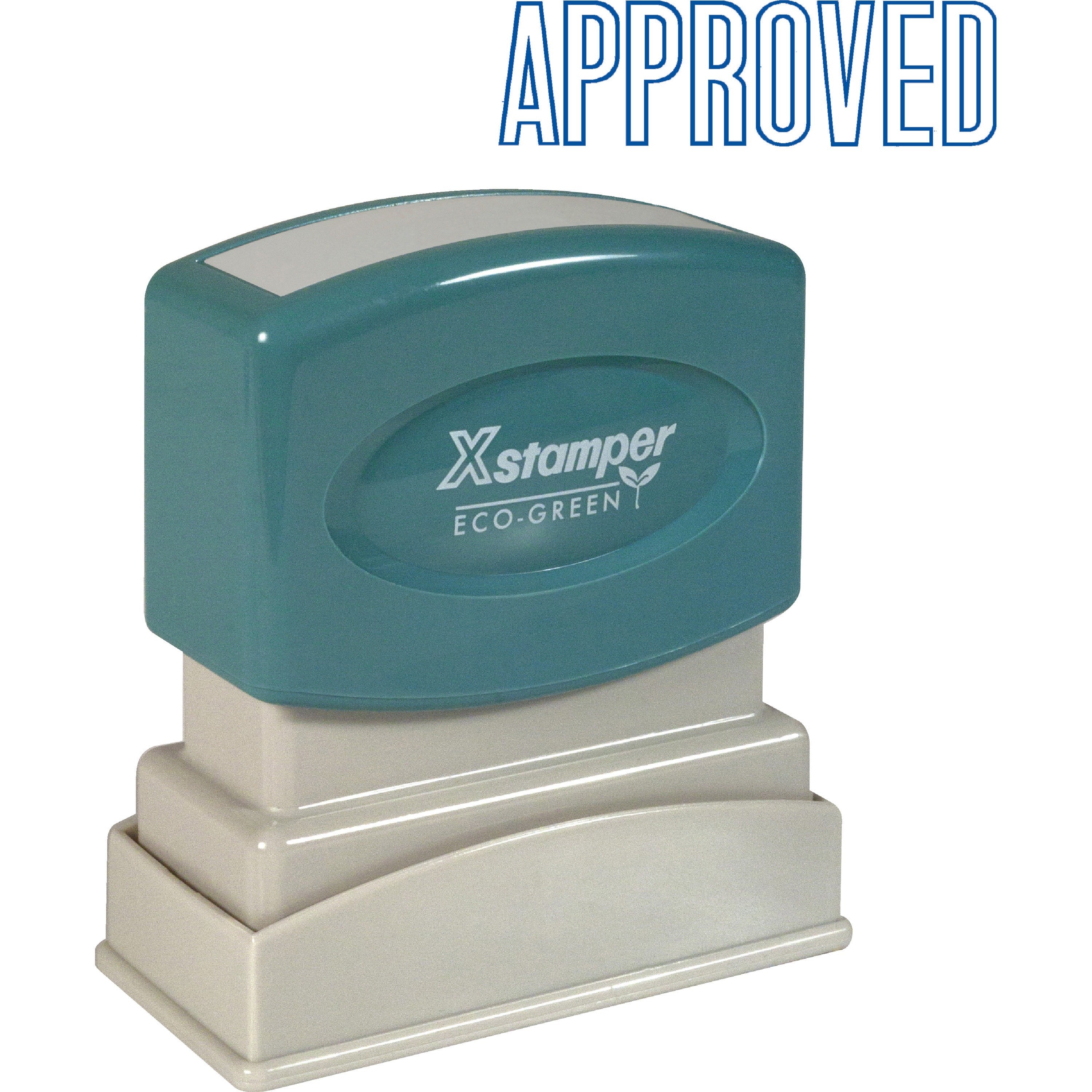 Xstamper APPROVED Title Stamp - Message Stamp - "APPROVED" - 0.50" Impression Width x 1.63" Impression Length - 100000 Impression(s) - Blue - Recycled - 1 Each - 