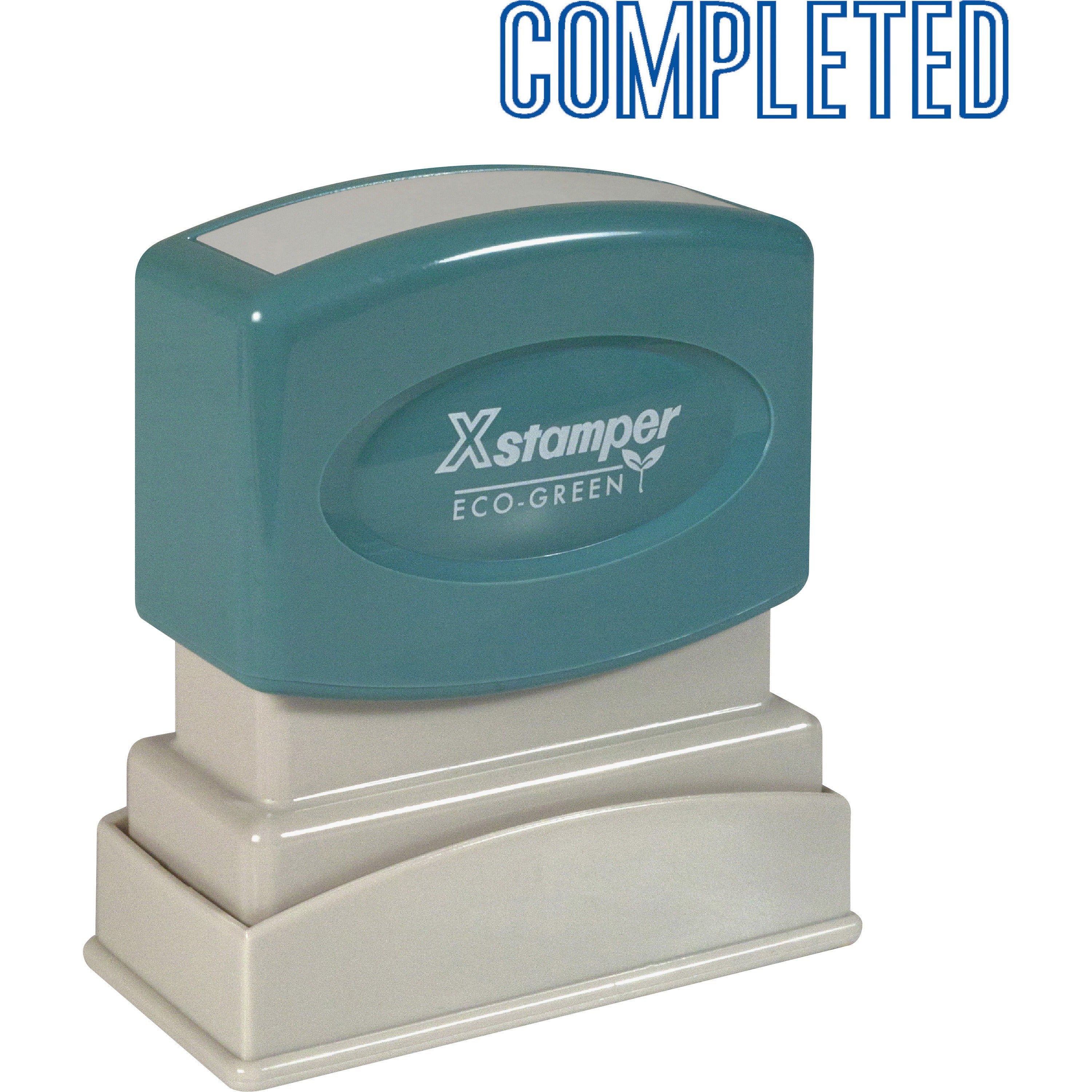 Xstamper COMPLETED Title Stamp - Message Stamp - "COMPLETED" - 0.50" Impression Width x 1.63" Impression Length - 100000 Impression(s) - Blue - Recycled - 1 Each - 