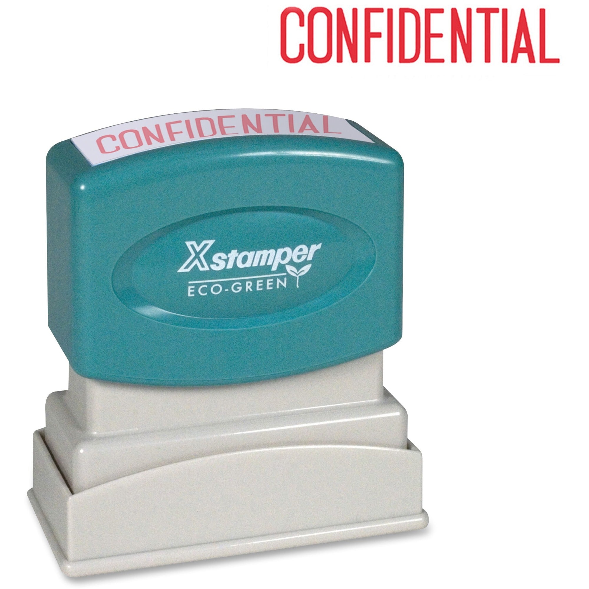 Xstamper CONFIDENTIAL Title Stamp - Message Stamp - "CONFIDENTIAL" - 0.50" Impression Width x 1.63" Impression Length - 100000 Impression(s) - Red - Recycled - 1 Each - 