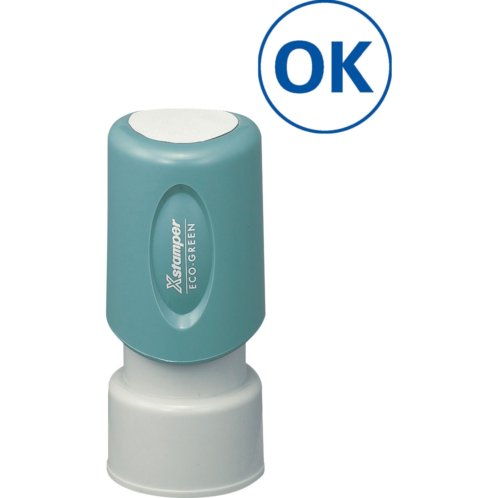 Xstamper Pre-Inked OK Stamp - Message Stamp - "OK" - 0.63" Impression Diameter - Blue - Recycled - 1 Each