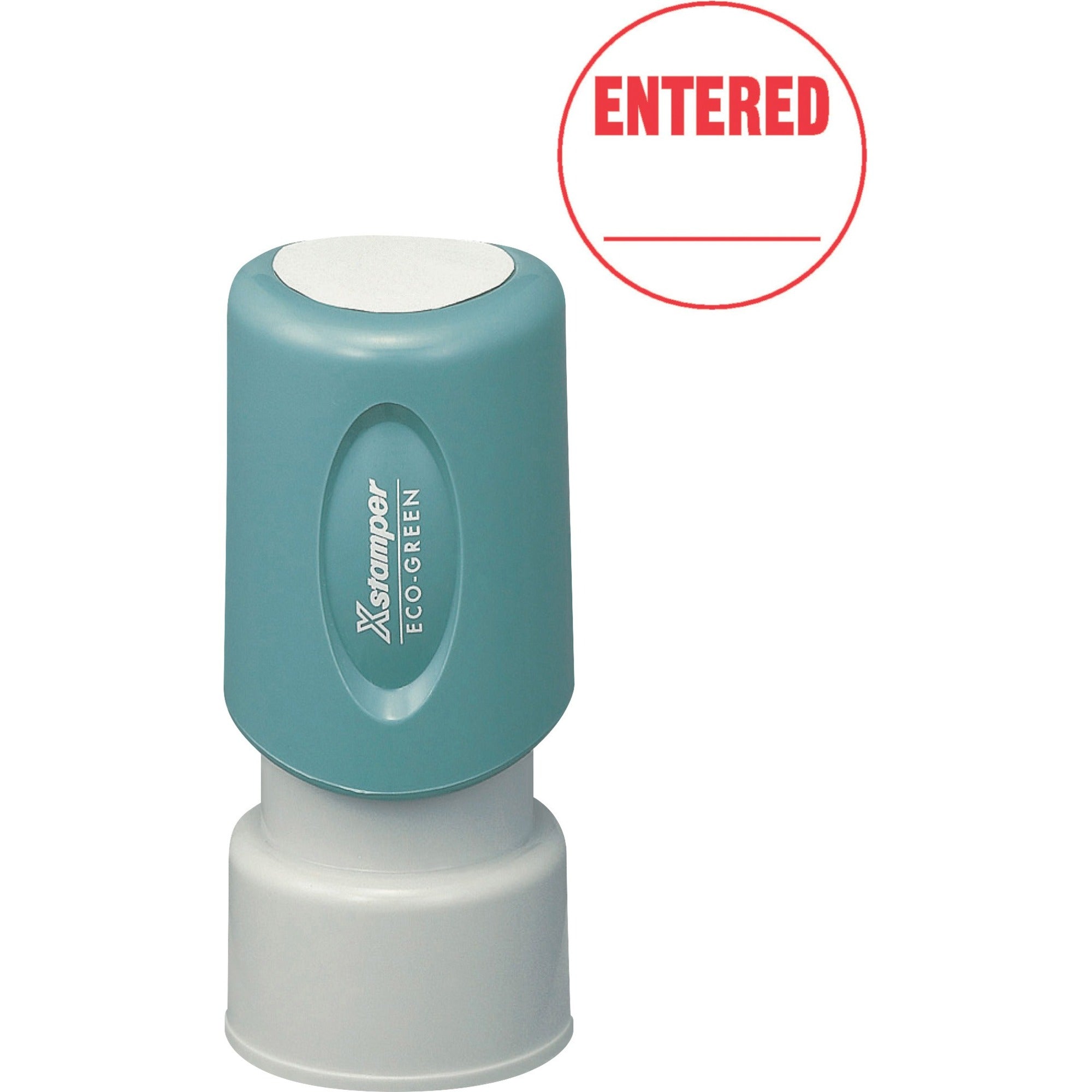 Xstamper Pre-Inked ENTERED Stamp - Message Stamp - "ENTERED" - 0.63" Impression Diameter - Red - Recycled - 1 Each