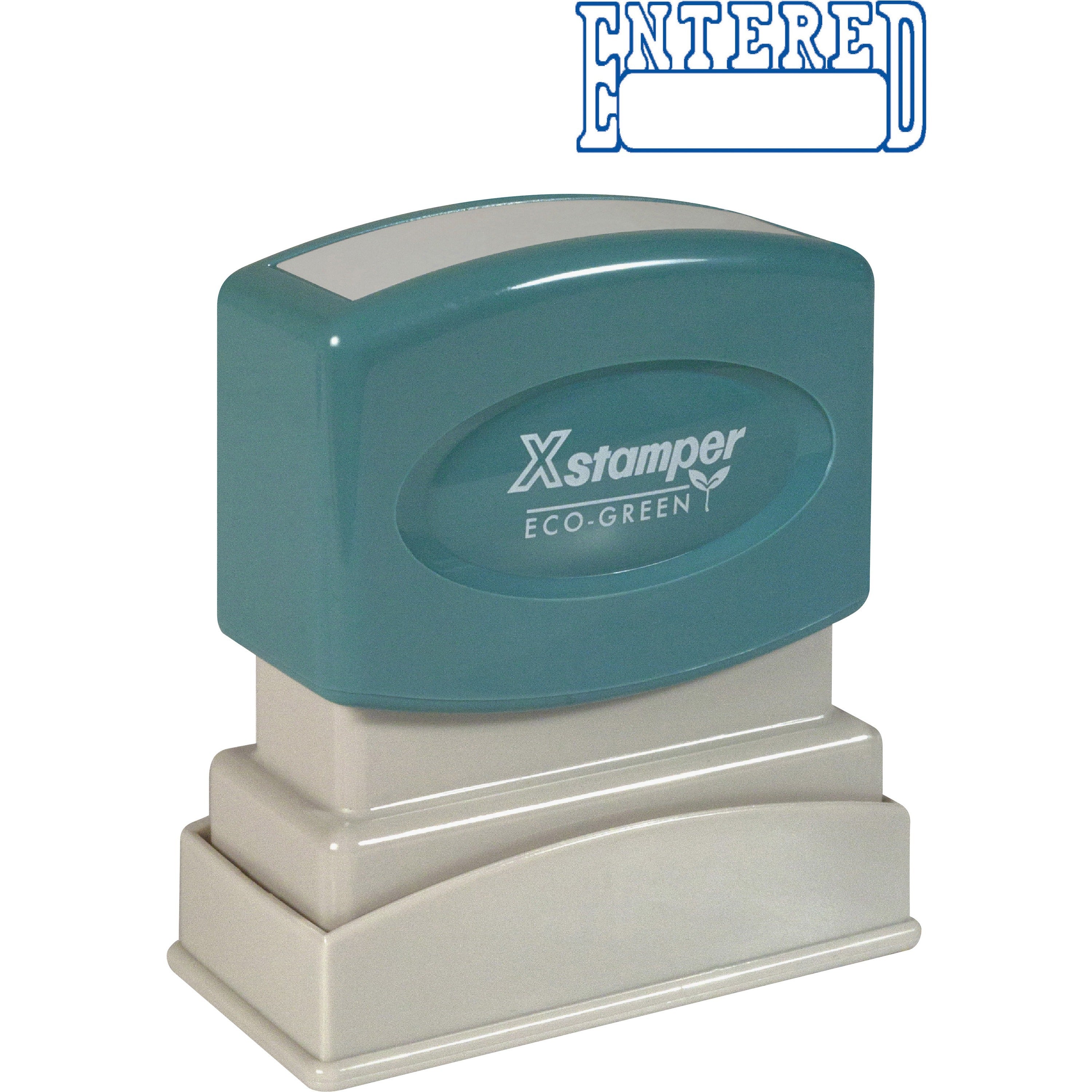 Xstamper ENTERED Open Space Title Stamp - Message Stamp - "ENTERED" - 0.50" Impression Width x 1.62" Impression Length - 100000 Impression(s) - Blue - Recycled - 1 Each - 