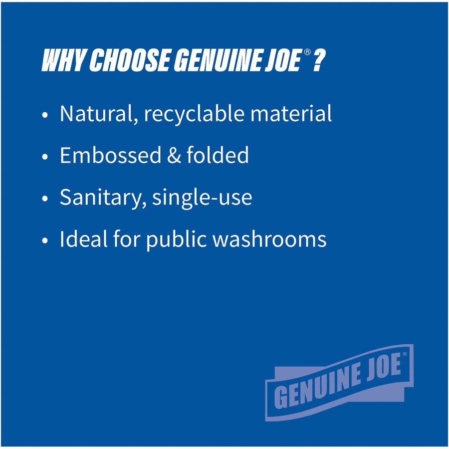 Genuine Joe Multifold Natural Towels - 1 Ply - Multifold - 9.25" x 9.40" - Natural - Paper - Chlorine-free, Interfolded, Embossed - For Restroom, Public Facilities, Commercial, Office, Breakroom, Kitchen - 250 Per Pack - 16 / Carton - 