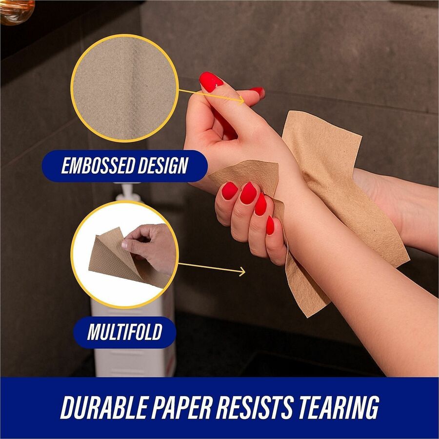 Genuine Joe Multifold Natural Towels - 1 Ply - Multifold - 9.25" x 9.40" - Natural - Paper - Chlorine-free, Interfolded, Embossed - For Restroom, Public Facilities, Commercial, Office, Breakroom, Kitchen - 250 Per Pack - 16 / Carton