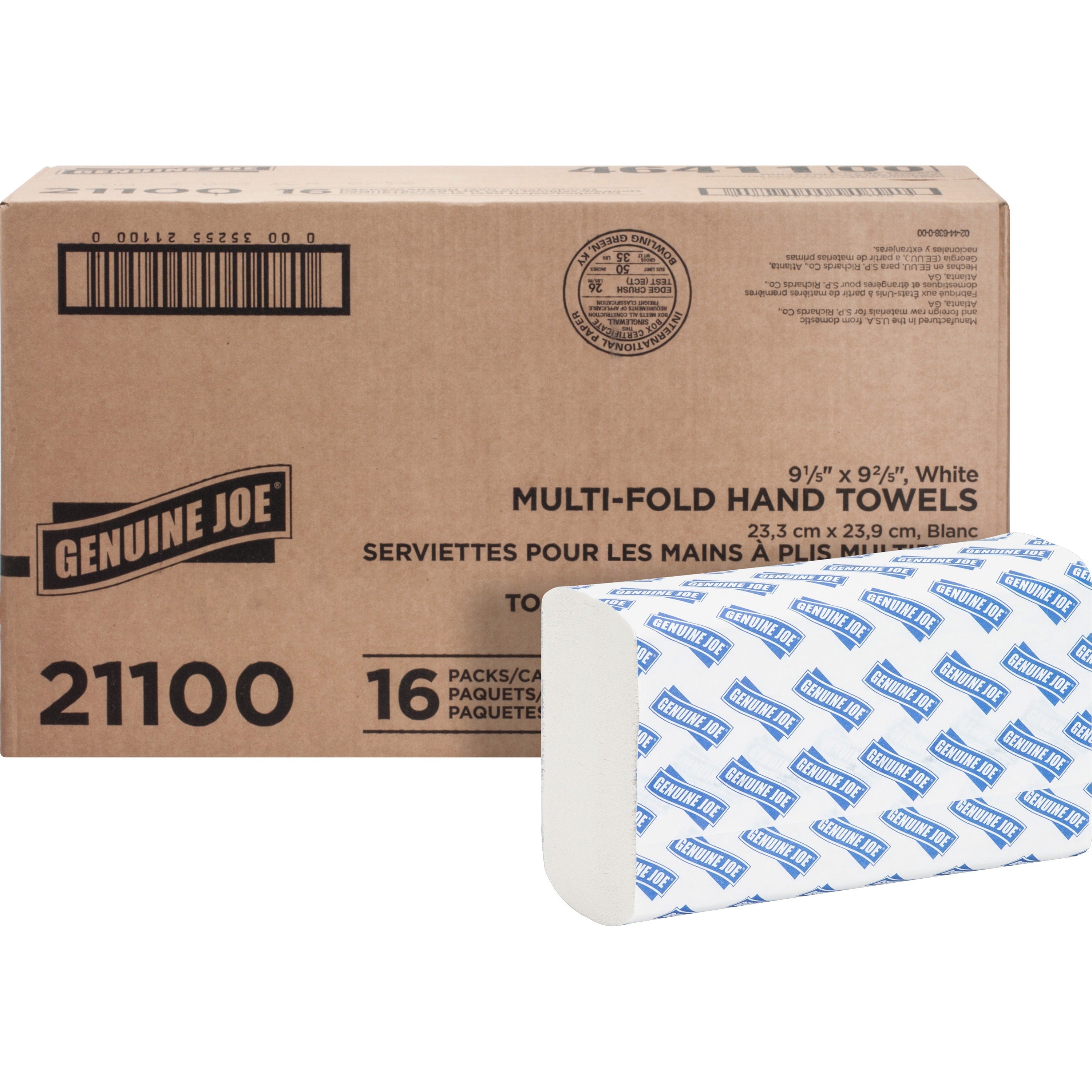 Genuine Joe Multifold Towels - 1 Ply - Multifold - 9.20" x 9.40" - White - Interfolded, Embossed, Anti-contamination, Chlorine-free, Absorbent, Moisture Resistant - For Restroom, Public Facilities, Washroom - 250 Per Bundle - 16 / Carton - 