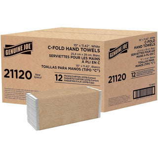 Genuine Joe C-Fold Paper Towels - 1 Ply - C-fold - 13" x 10" - White - Absorbent, Embossed - For Washroom, Restroom, Public Facilities - 200 Per Pack - 12 / Carton
