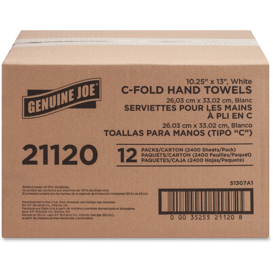 Genuine Joe C-Fold Paper Towels - 1 Ply - C-fold - 13" x 10" - White - Absorbent, Embossed - For Washroom, Restroom, Public Facilities - 200 Per Pack - 12 / Carton - 