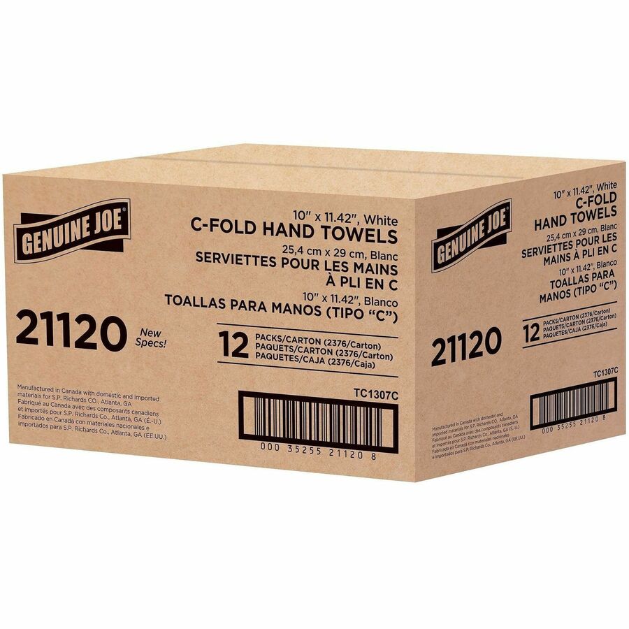 Genuine Joe C-Fold Paper Towels - 1 Ply - C-fold - 13" x 10" - White - Absorbent, Embossed - For Washroom, Restroom, Public Facilities - 200 Per Pack - 12 / Carton