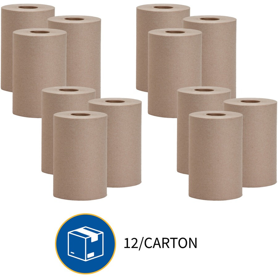 Genuine Joe Embossed Hardwound Roll Towels - 7.88" x 350 ft - 2" Core - Natural - Absorbent, Embossed - For Restroom - 12 / Carton