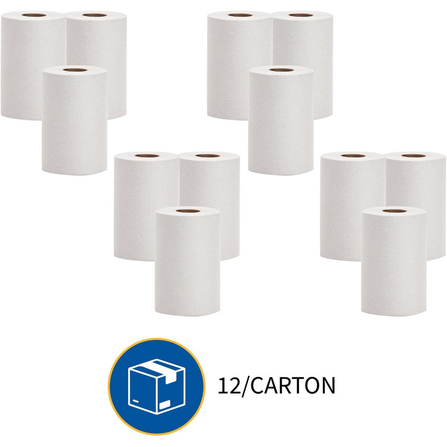Genuine Joe Hardwound Roll Paper Towels - 7.88" x 350 ft - 2" Core - White - Absorbent, Embossed - For Restroom - 12 / Carton