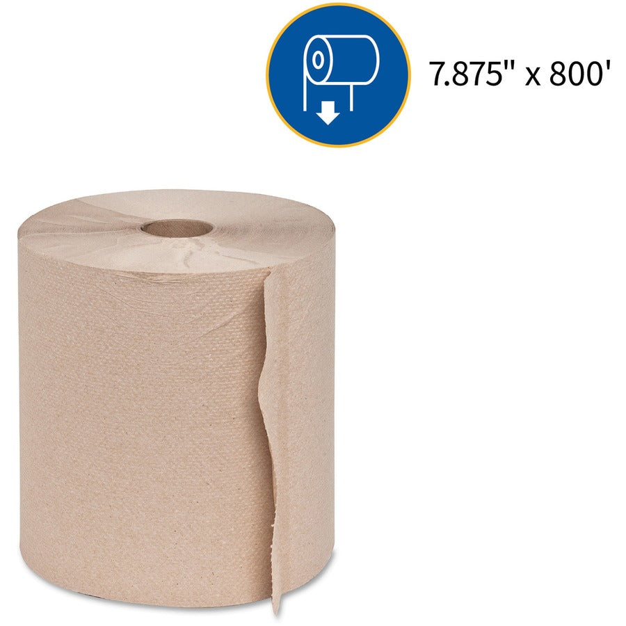 Genuine Joe Embossed Hardwound Roll Towels - 7.90" x 800 ft - 2" Core - Natural - Absorbent, Chlorine-free, Embossed - For Restroom - 6 / Carton - 