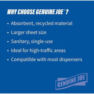Genuine Joe Hardwound Roll Paper Towels - 7.90" x 800 ft - 2" Core - White - Absorbent, Chlorine-free, Embossed - For Restroom - 6 / Carton