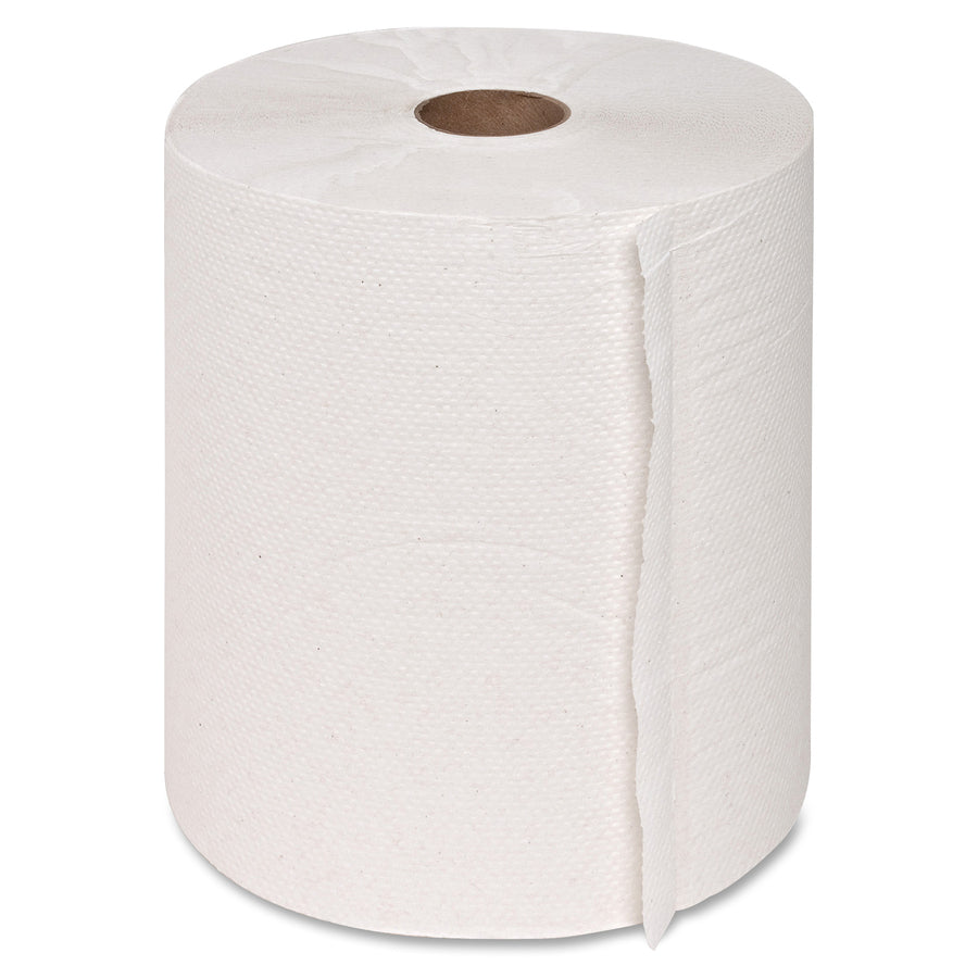 Genuine Joe Hardwound Roll Paper Towels - 7.90" x 800 ft - 2" Core - White - Absorbent, Chlorine-free, Embossed - For Restroom - 6 / Carton - 