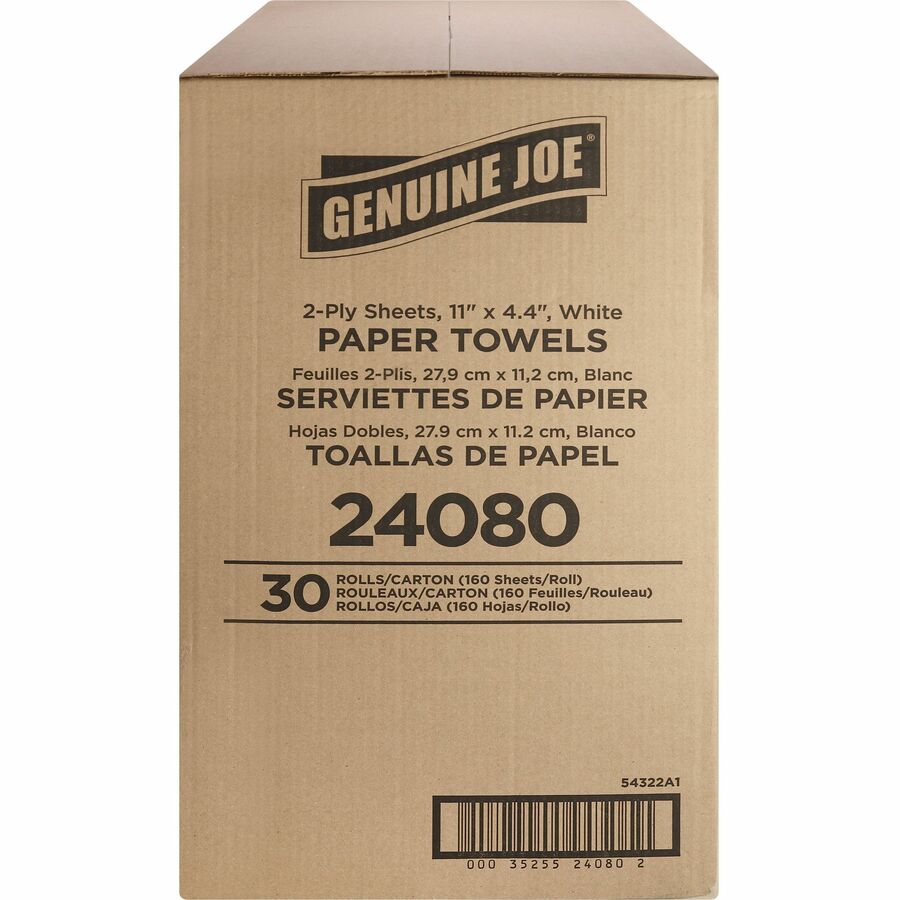 Genuine Joe Kitchen Roll Flexible Size Towels - 2 Ply - 1.63" Core - White - Flexible, Perforated, Absorbent, Soft - For Kitchen, Multipurpose - 30 / Carton