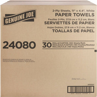 Genuine Joe Kitchen Roll Flexible Size Towels - 2 Ply - 1.63" Core - White - Flexible, Perforated, Absorbent, Soft - For Kitchen, Multipurpose - 30 / Carton