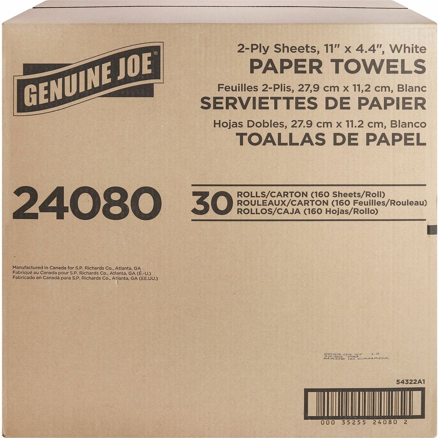 Genuine Joe Kitchen Roll Flexible Size Towels - 2 Ply - 1.63" Core - White - Flexible, Perforated, Absorbent, Soft - For Kitchen, Multipurpose - 30 / Carton
