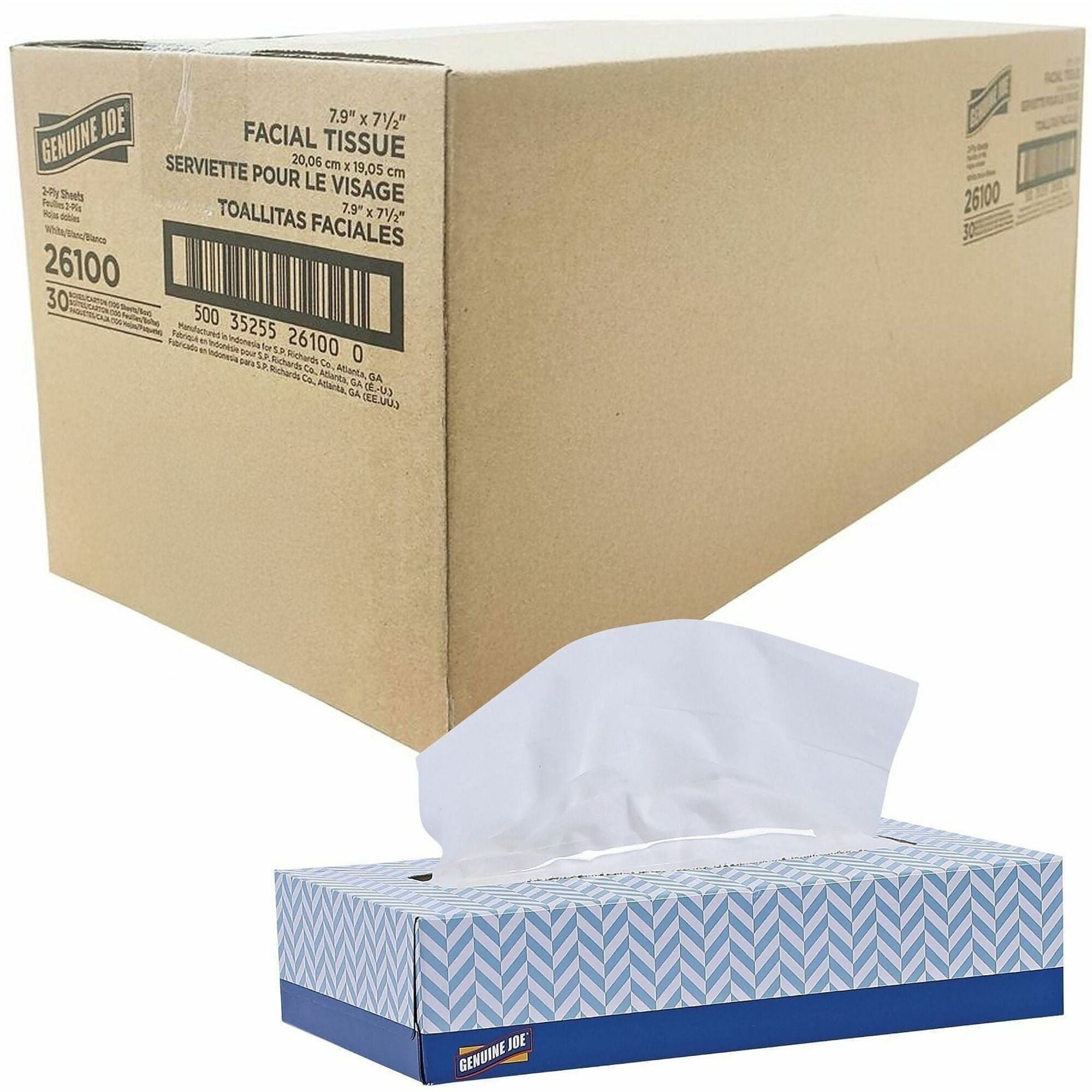 Genuine Joe Facial Tissue - 2 Ply - White - Soft - 100 Per Box - 30 / Carton