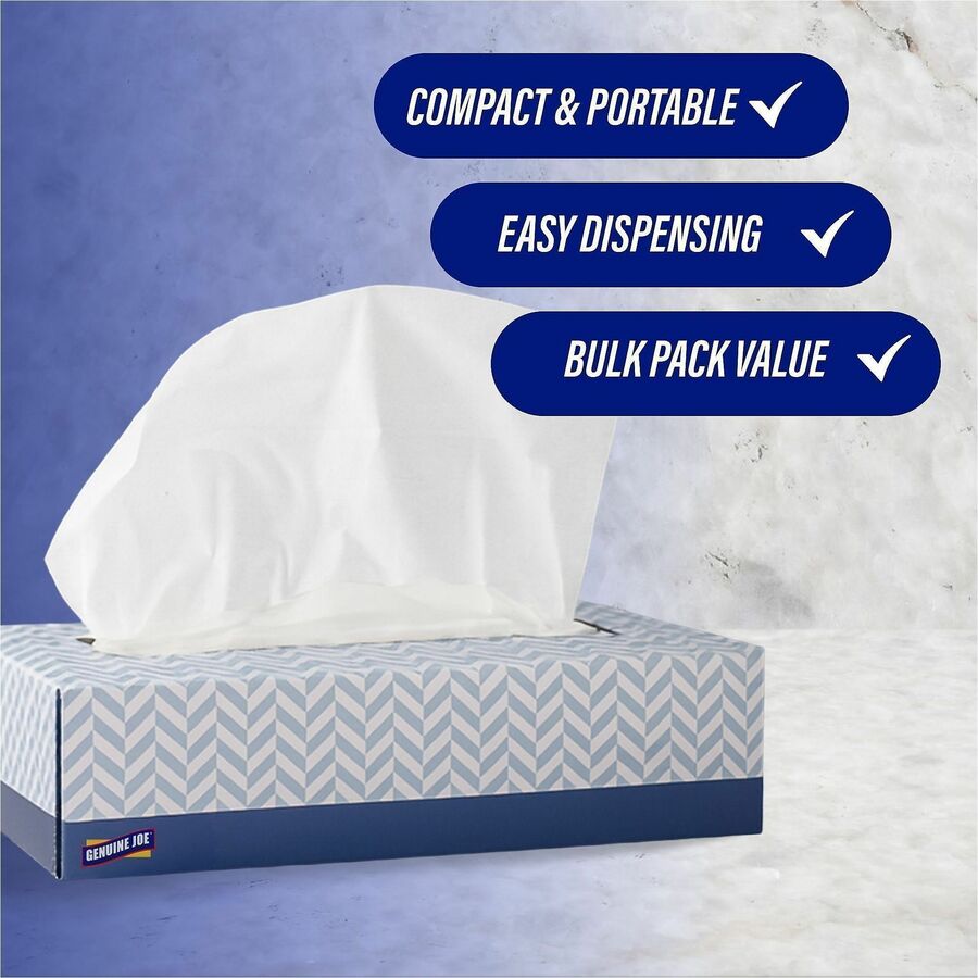 Genuine Joe Facial Tissue - 2 Ply - White - Soft - 100 Per Box - 30 / Carton
