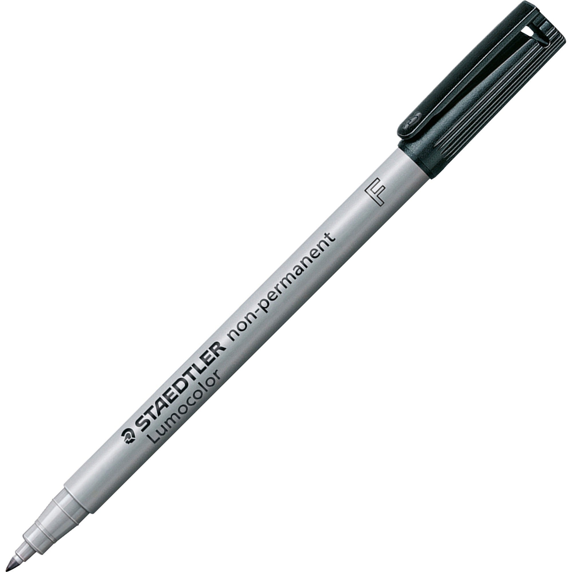 Staedtler Lumocolor Fine Point Waterbased Marker - Fine Marker Point - Black Water Based Ink - Black Polypropylene Barrel - 10 / Box - 