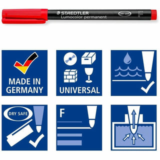 Lumocolor Quick-drying Fine Point Permanent Markers - Fine Marker Point - 0.6 mm Marker Point Size - Red, Blue, Green, Black - Black Polypropylene Barrel - 4 / Set