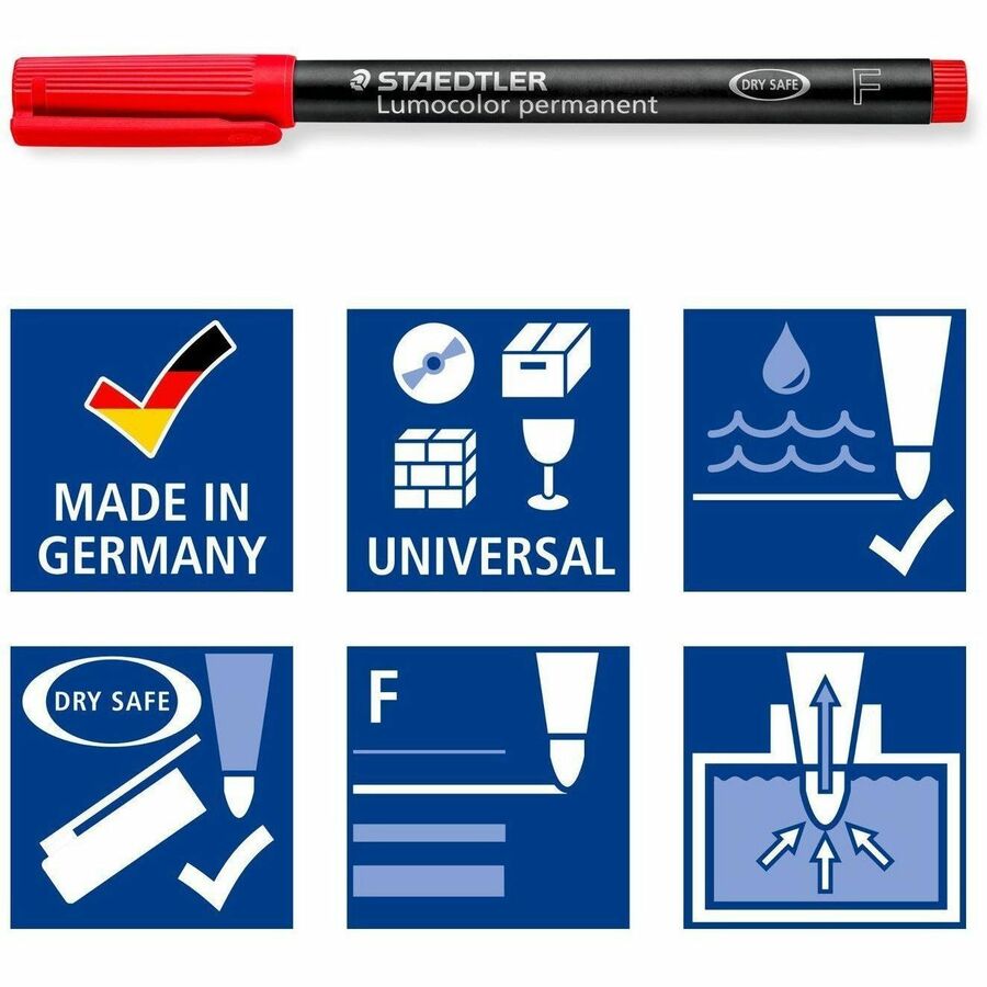 Lumocolor Quick-drying Fine Point Permanent Markers - Fine Marker Point - 0.6 mm Marker Point Size - Red, Blue, Green, Black - Black Polypropylene Barrel - 4 / Set