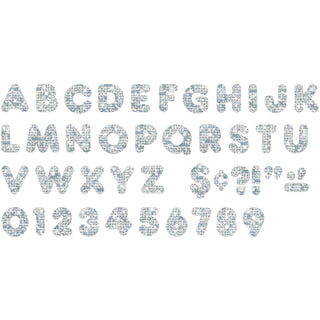 Trend 4" Sparkle Uppercase Ready Letters Set - 50 x Capital Letter, 10 x Number, 10 x Punctuation Marks Shape - Pin-up - Casual Style - 4" Height x 9" Length - Silver - Paper - 1 / Pack - 