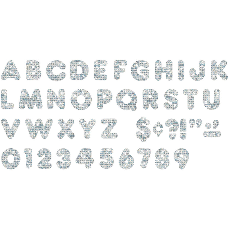 Trend 4" Sparkle Uppercase Ready Letters Set - 50 x Capital Letter, 10 x Number, 10 x Punctuation Marks Shape - Pin-up - Casual Style - 4" Height x 9" Length - Silver - Paper - 1 / Pack - 