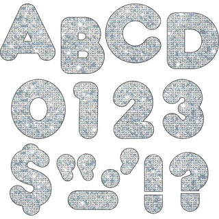 Trend 4" Sparkle Uppercase Ready Letters Set - 50 x Capital Letter, 10 x Number, 10 x Punctuation Marks Shape - Pin-up - Casual Style - 4" Height x 9" Length - Silver - Paper - 1 / Pack - 