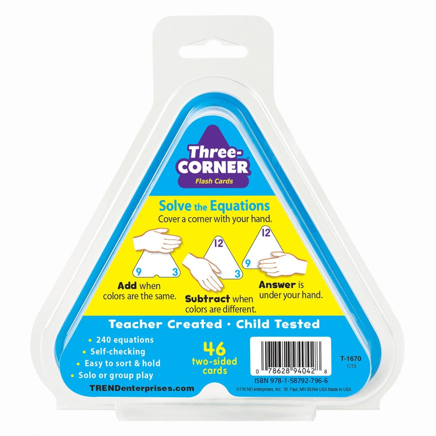 Three-Corner Flash Cards, Addition/Subtraction, 5.5 x 5.5, 48/Set