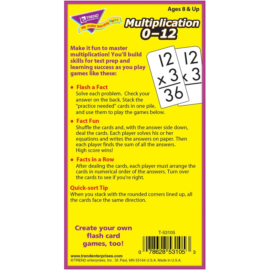 Skill Drill Flash Cards, Multiplication, 3 x 6, Black and White, 91/Pack