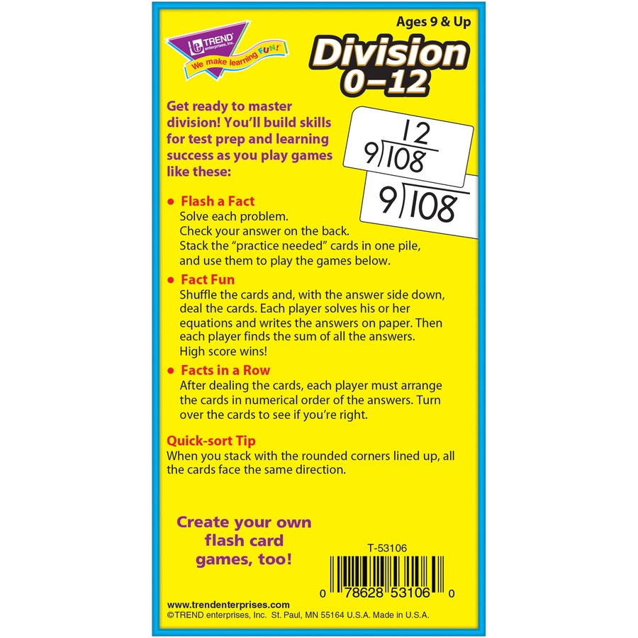 Skill Drill Flash Cards, Division, 3 x 6, Black and White, 91/Pack