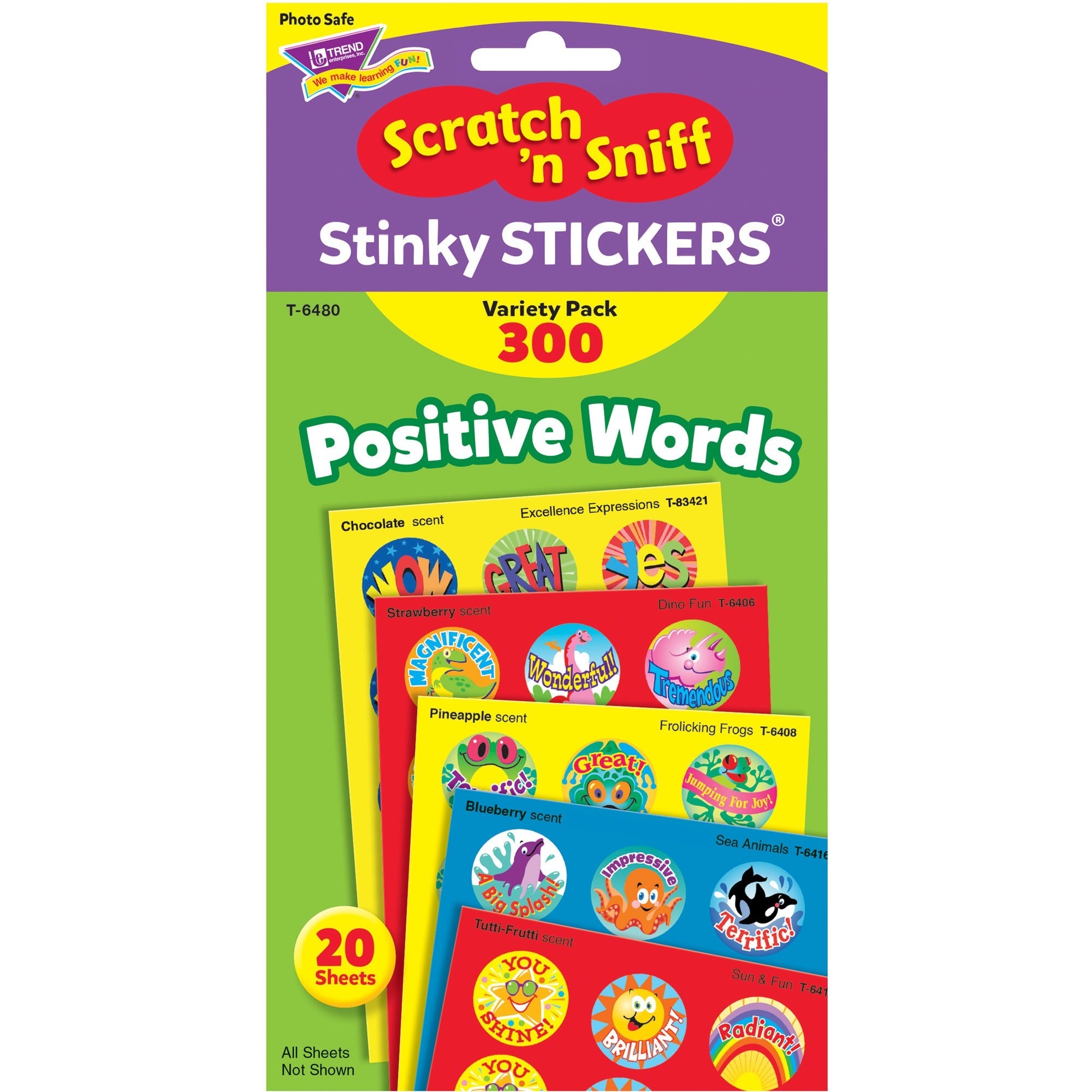 Stinky Stickers Variety Pack, Positive Words, Assorted Colors, 300/Pack