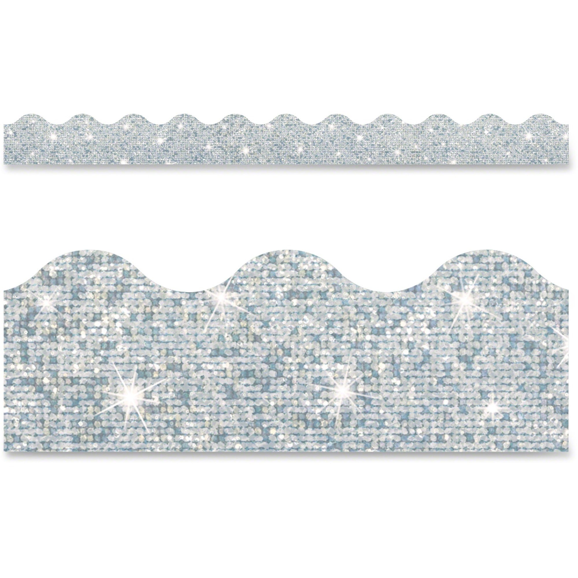 Trend Sparkle Board Trimmers - Rectangle Topped With Waves Shape - Pin-up - 0.10" Height x 2.25" Width x 390" Length - Silver - Paper - 1 / Each - 